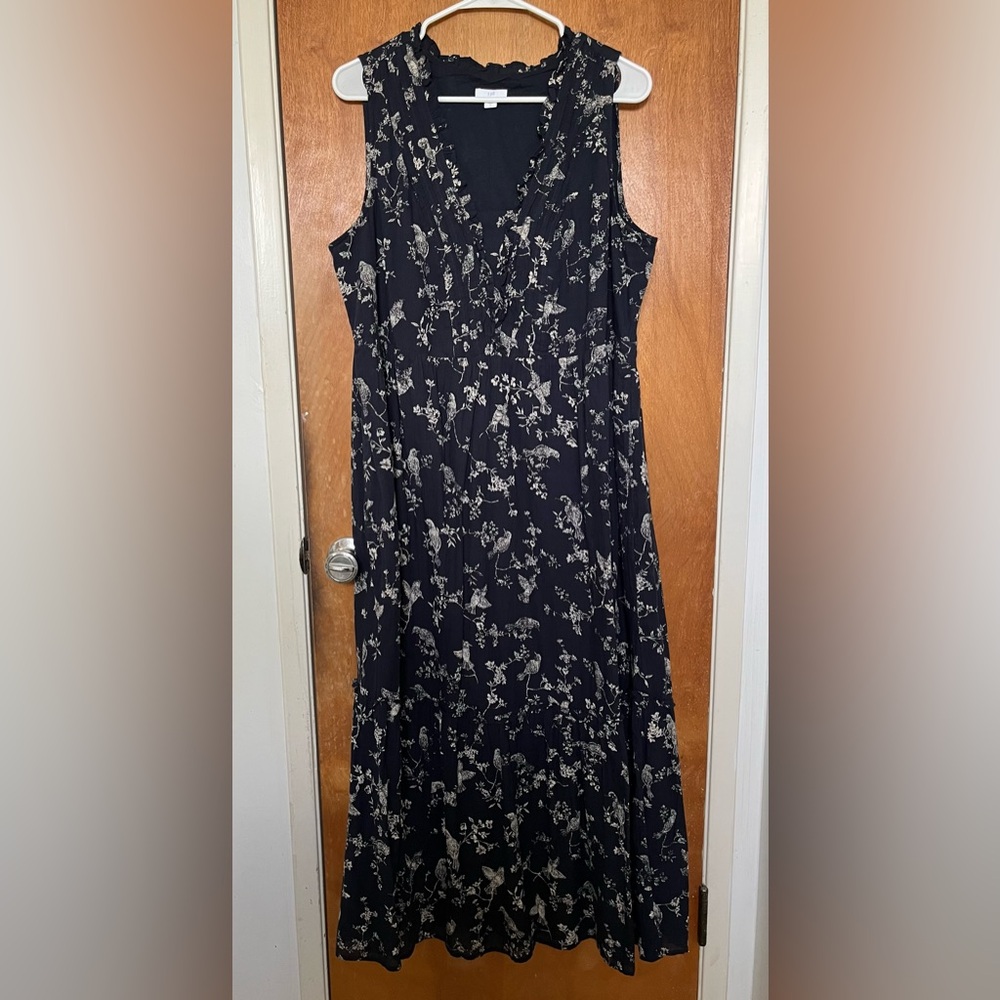 J. Jill 100% lightweight cotton dark navy print maxi dress EUC L